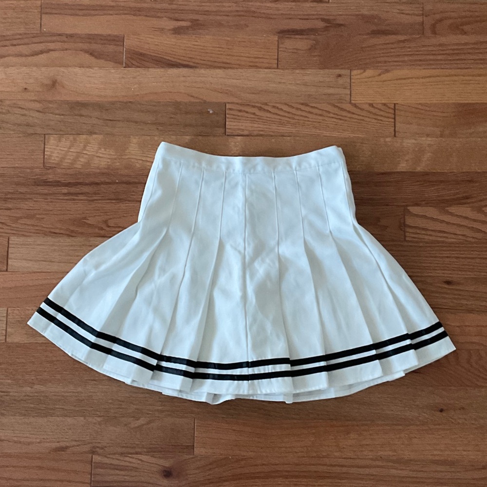 White Pleated Skirt with Black Stripes